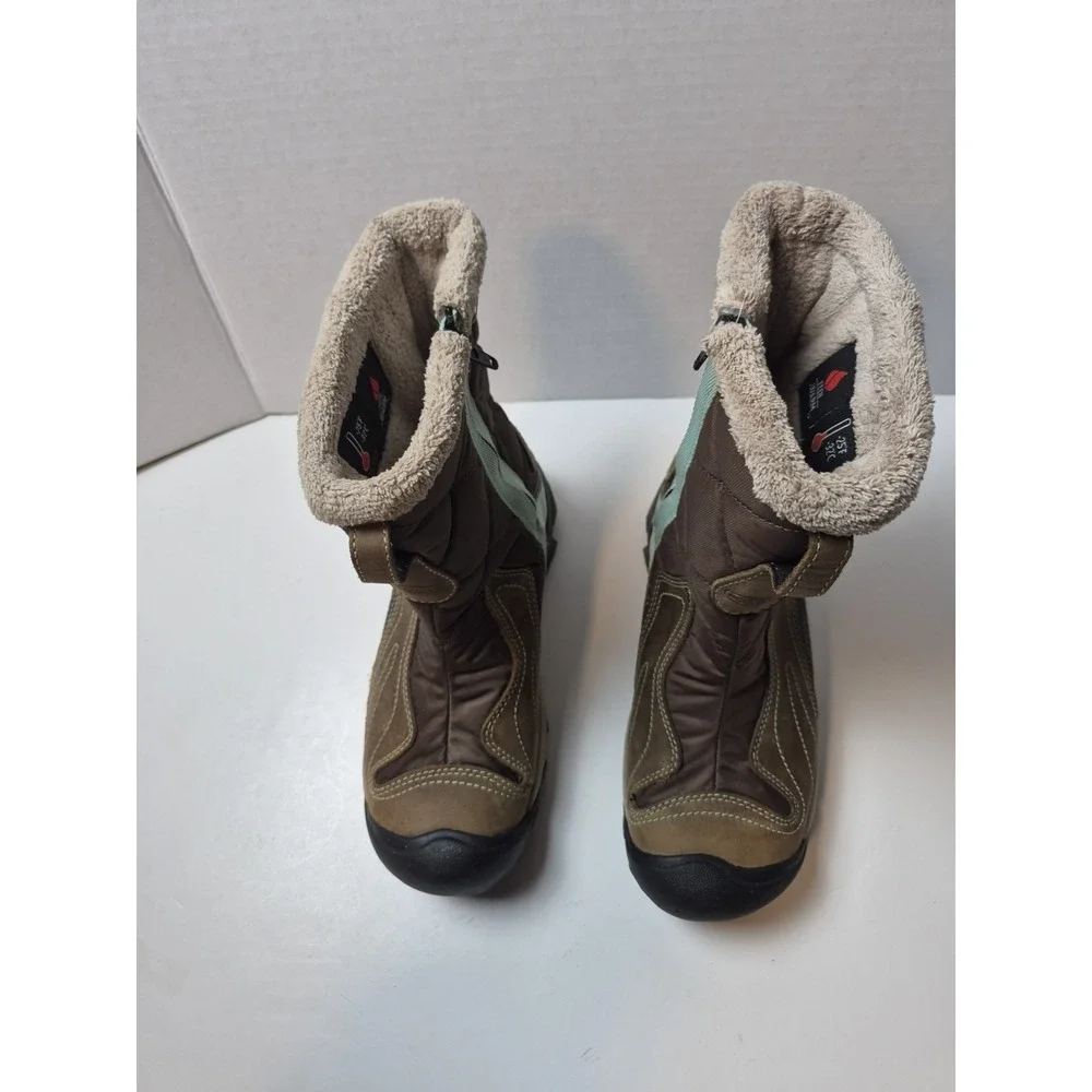 KEEN Waterproof Winter Boots Women 6 Brown Teal Quilted Insulated Faux‎ Fur -25F